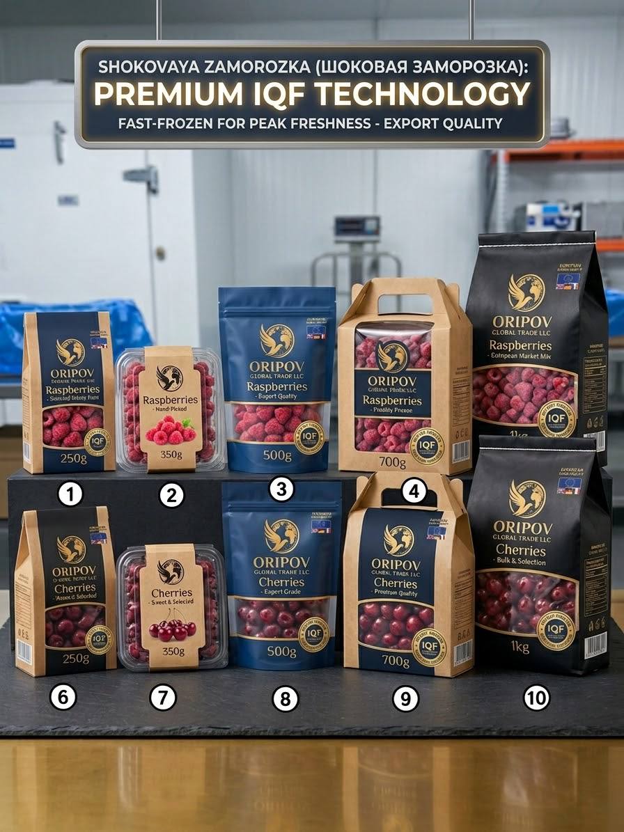 ORIPOV IQF frozen raspberry and cherry packaging range