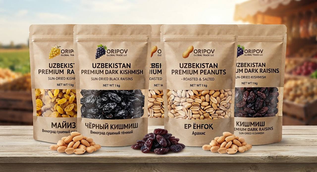 ORIPOV branded 1 kg raisin, kishmish and peanut retail pouches